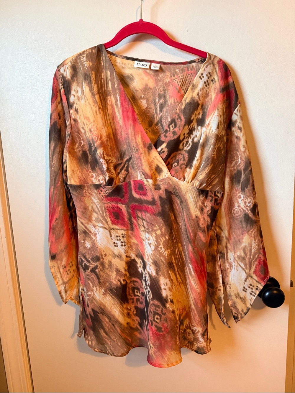 Cato Brown and Coral Printed V-Neck Tunic